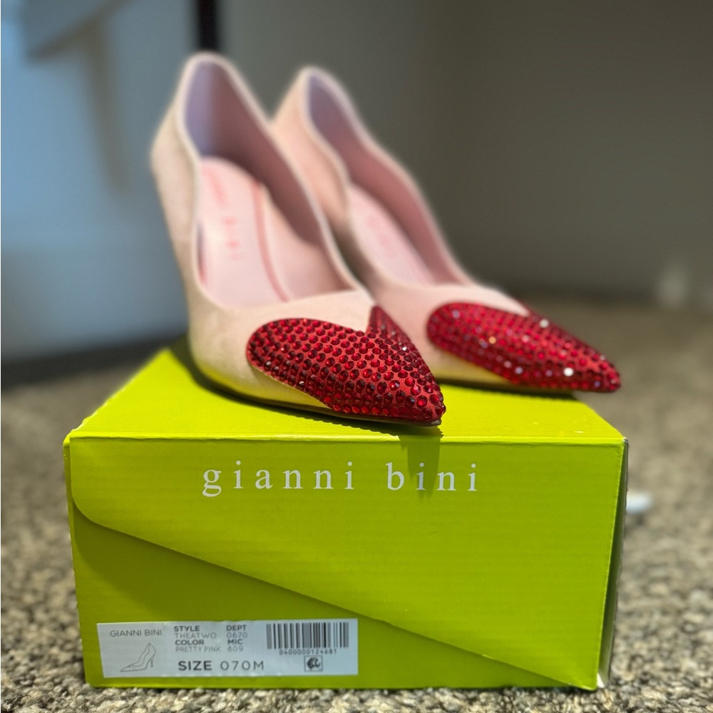 Gianni Bini TheaTwo Suede Rhinestone Heart Pointed Pump